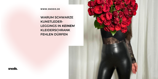 „Frau trägt schwarze Kunstleder Leggings in glänzendem Finish – figurformend, vielseitig, modern gestylt.“