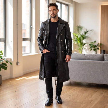 Mann im NoirCoat™ Kunstleder Mantel Herren – Frontansicht