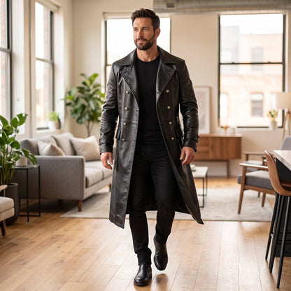 NoirCoat™ Kunstleder Mantel Herren – Seitenansicht