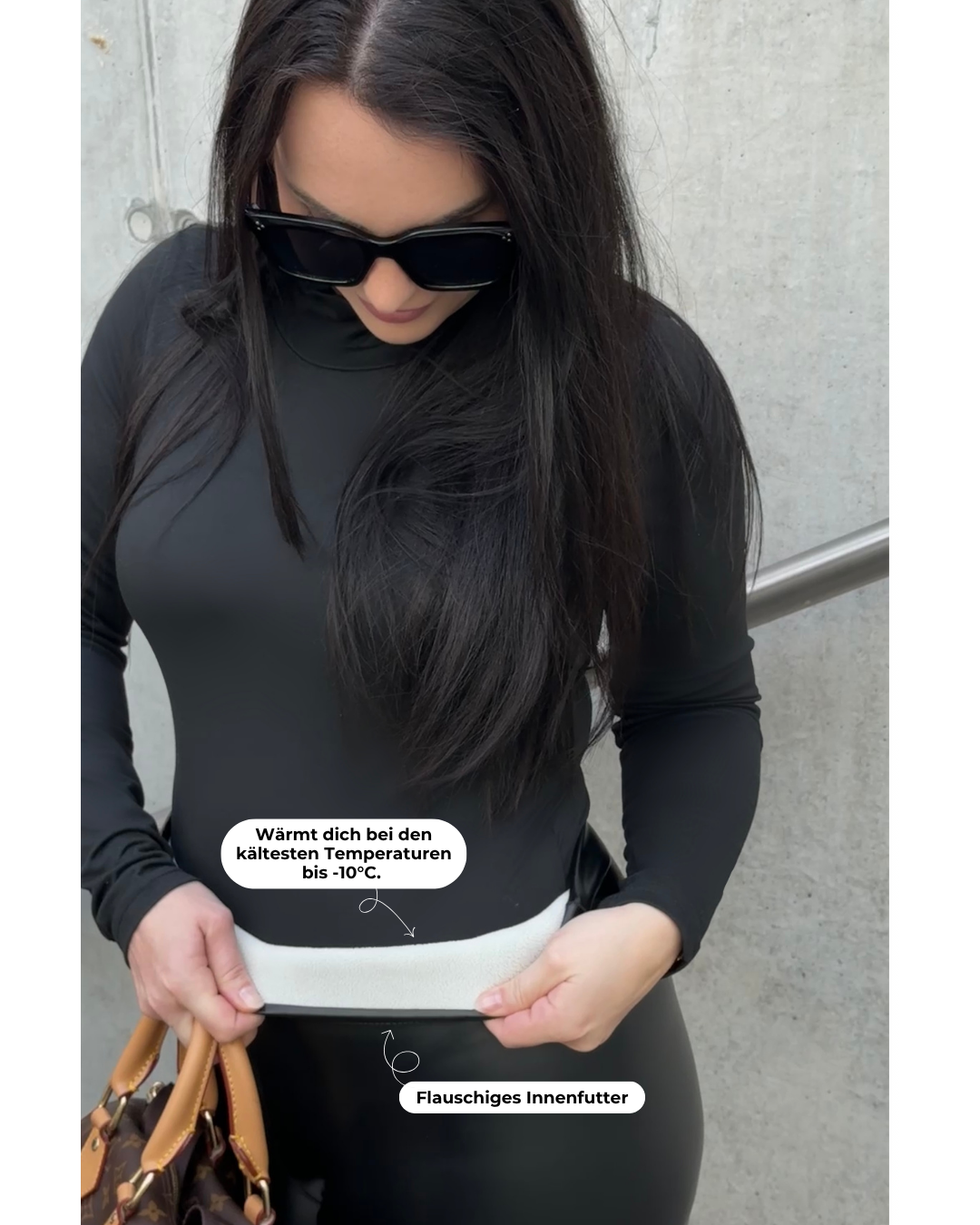 GlamShape™ Thermo Lederleggings – schwarze Kunstleder-Leggings, hochtailliert mit Shaping-Effekt, innen kuschelig warm gefüttert, perfekte Winter Leggings.