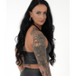 Damen Leder Top Seduction™ – verführerisches Crop Top aus Kunstleder, tiefer Ausschnitt mit Schnürung, Neckholder, rückenfreies Design – ideales Outfit für Party und Club.